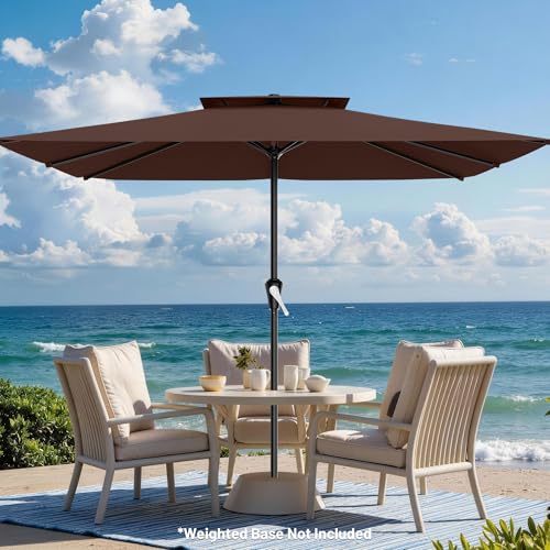 Image of AreShark 8'x10' 2 Tiers Rectangular Patio Umbrella - Outdoor Umbrella Waterproof UV Protection, Market Table Umbrella w /Crank for Pool, Backyard, Deck(Dark Brown)