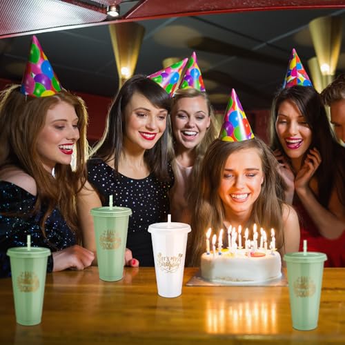 Jingmore Birthday Squad Cups 24 oz Party Tumblers Plastic Tumblers with Lid and Straw for 20th 30th 40th 50th 60th Birthday Decorations Favor for Women Girls Adults(White, Sage Green,6 Pcs) by Jingmore - Used condition - Image 7