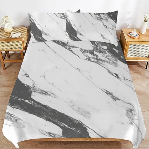 Parure de lit 220 x 240 marbre blanc microfibre douce