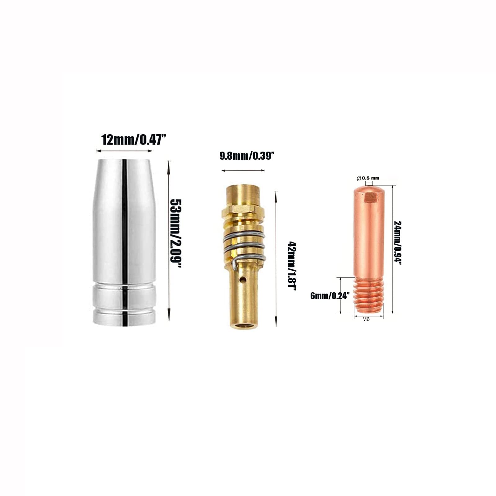 14 Pièces Embouts Contact Buse Soudage MB 15 AK MIG MAG - Pointe Contact 1.0mm M6, Buse Gaz Conique, Support Tube