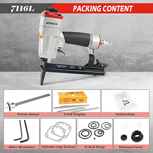 Dongya 7116L Pneumatic Upholstery Stapler With 10,000 Pcs Staples, 22 Gauge 1/4'' To 5/8'' Length, 3/8'' Crown Long Nose Staple Gun, Air Power Fine Wire Stapler For Upholstering & Furniture #TOP2