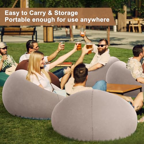 Image of Realspring 12 Pcs Inflatable Bean Bag Chair, Air Pump,Coffee | Electric Pump for Inflation, Foldable Blow up Chairs for Outdoor Movie Seating, Portable Sofa for Adults Camping