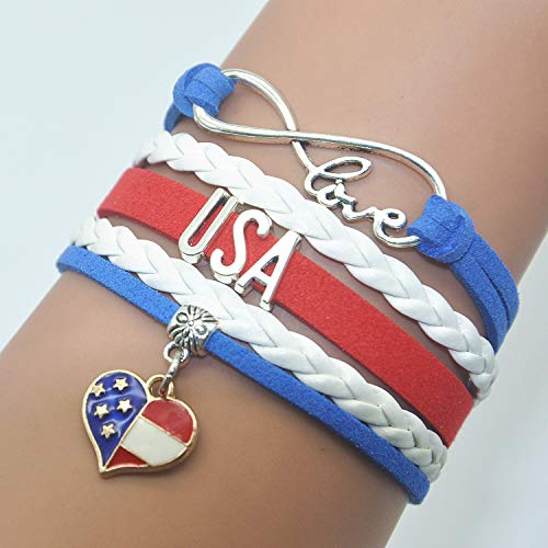 American Usa Bracelet Jewelry - Infinity Love Cute Usa American Flag Bracelet Usa Gifts For Women, Girls, Men, Boys, American Flag Gifts, Usa Flag Gifts (Royal Blue, White And Red) #TOP1