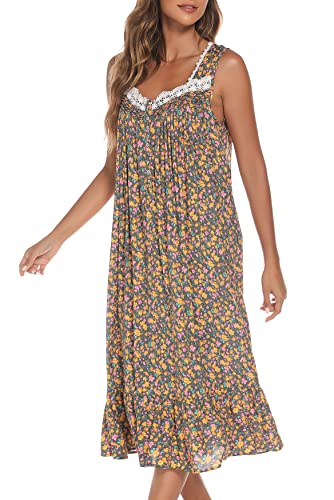 Image of AVIIER Cotton Nightgowns for Women Sleeveless House Dress Ladies Long Nightdress with Pockets S-XXL