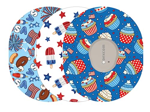 Glucomart Adhesive Patch for Dexcom G7 Waterproof & Hypoallergenic No-Lift CGM Tape Forth of July 3-Pack CGM Patch Overpatch