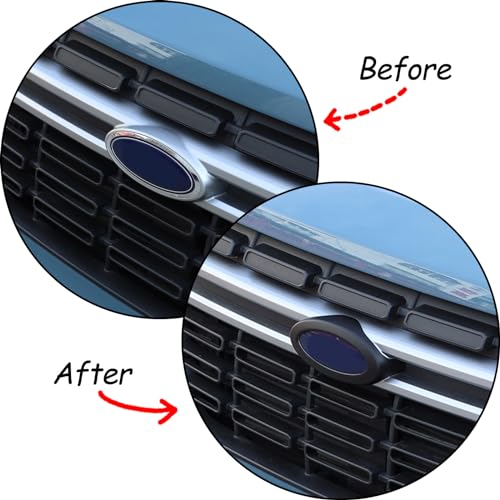 Image of Rear and Front Emblems Trim Ring Cover Compatible with Ford Maverick 2022-2025, Car Front and Rear Logo Circles Cover, Front Hood Rear Trunk Emblem Logo Decorative Accessories (Matt Black)