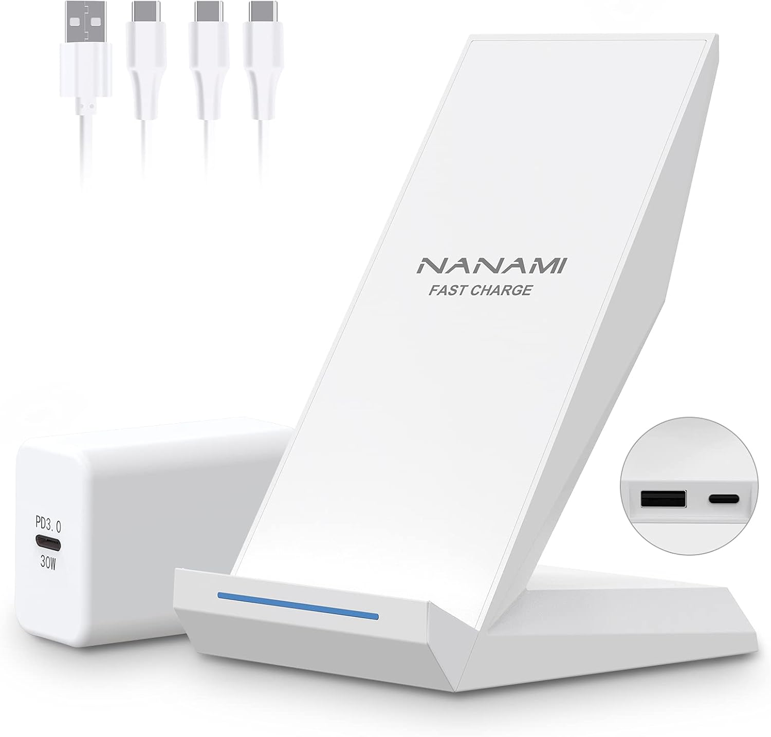 Fast Wireless Charging Stand, Equipped with PD 30W Adapter, High Speed Universal Charger with Extra USB-A Port Compatible with iPhone 17/16/15/14/13/12/11, for Samsung Galaxy S26/S25/S24/S23/S22