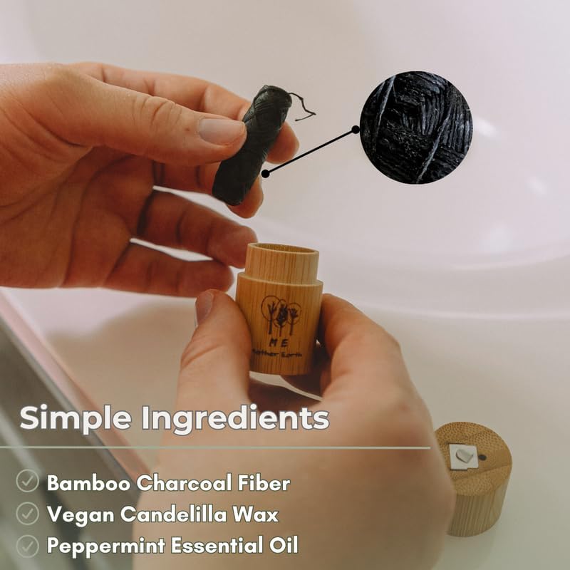 Miniatura 6 de Hilo dental de carbón de bambú biodegradable vegano con recipiente de bambú recargable, recarga gratuita, cera de candelilla natural, 98.4 ft x 2,