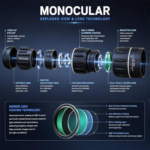 Image of Pullox 16x52 HD Monocular Telescope | Travel & Outdoor Moon Watching with a Small Tripod