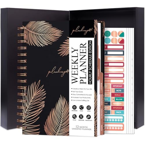 Image of PLANBERRY Hourly Schedule Planner Premium - Undated Weekly Organizer with Time Slots & Monthly Budget - Time Management, Goal Setting, to-Do List & Habit Tracker -6.9″x8.5″(Onyx Black)