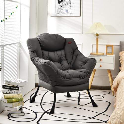 COSTWAY Fauteuil Salon Scandinave, Fauteuil Relax avec Oreiller et Poche Latérale, Confortable pour...