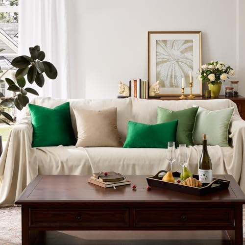 Image of GIGIZAZA Decorative Small Lumbar Pillow Covers,Cushion Covers Velvet Green Pillows,Sofa Throw 12 X 20 Pillow Covers (Forest Green, 12 x 20- Set of 2)