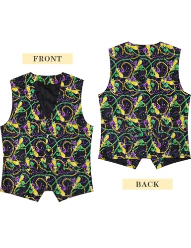2-Piece Men's Mardi Gras Halloween Vest, Waistcoat Vest & Bow Tie S-3XL4