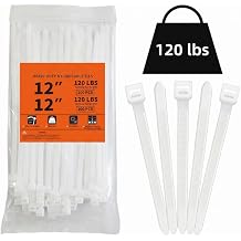 White Zip Ties 12 Inch 100-Count, 120 LBS Tensile Strength Heavy Duty Cable Ties, Self-Locking Nylon Wire Wraps for Indoor and Outdoor Home Office Garage Organization