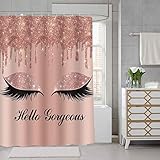 SDDSER Hello Gorgeous Unicorn Eyelash Shower Curtain Sets, Pink Rose Dripsmakeup Lashes (Not Glitter