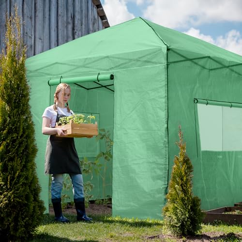 Image of EAGLE PEAK 10x10 Easy Setup Pop Up Greenhouse, Clear /Green