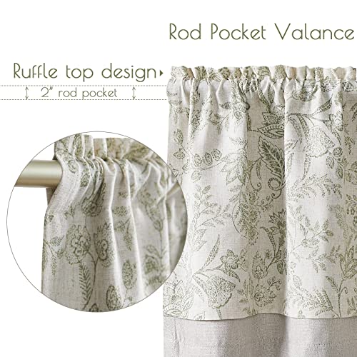 TOPICK Floral Kitchen Curtains Small Cafe Curtains Blackout Double Layer Curtain Valance for Sink Living Room Cupboard Rod pocket 1 Panel Green on Beige 18 Inch Drop - Image 4