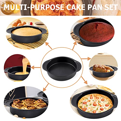Lianyu 8 Inch Round Cake Pan Set Of 3, Nonstick Happy Birthday Cake Pan With Wider Grips, Stainless Steel Black Layer Cake Pan For Christmas Baking Wedding, Non Toxic Coating & Easy Release #TOP2