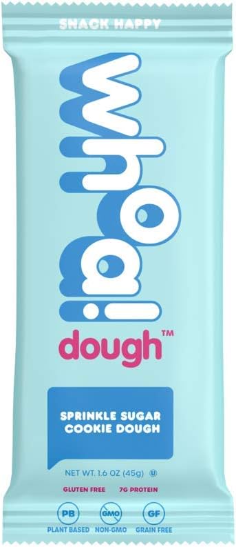 WHOA DOUGH Plant Based Protein Bar, Gluten Free, Dairy Free, Non GMO, Healthy Snacks for Kids and Adults, 8g Protein, 10 Bars (Sprinkle Sugar Cookie)