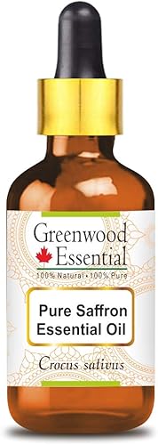 Greenwood Essential Aceite esencial de azafrán puro (Crocus sativus) con cuentagotas de vidrio destilado al vapor, 1.7 fl oz (1.69 oz)