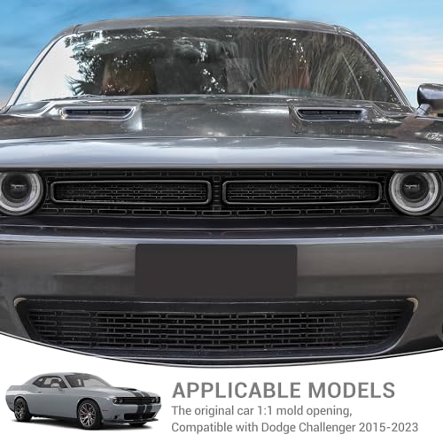 Image of for Challenger Front Grill Mesh Grille Inserts Trim Cover Black Compatible with Dodge Challenger 2015-2023 Black Exterior Accessories 2pcs