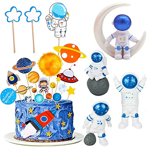 Astronauta Decoración de Tartas 22 PCS Decoración para Tartas Astronauta Figura Decoración de Pastel Espacio Cake Topper Diseño de Astronautas Figura para Tarta Fiesta de Cumpleaños Cover