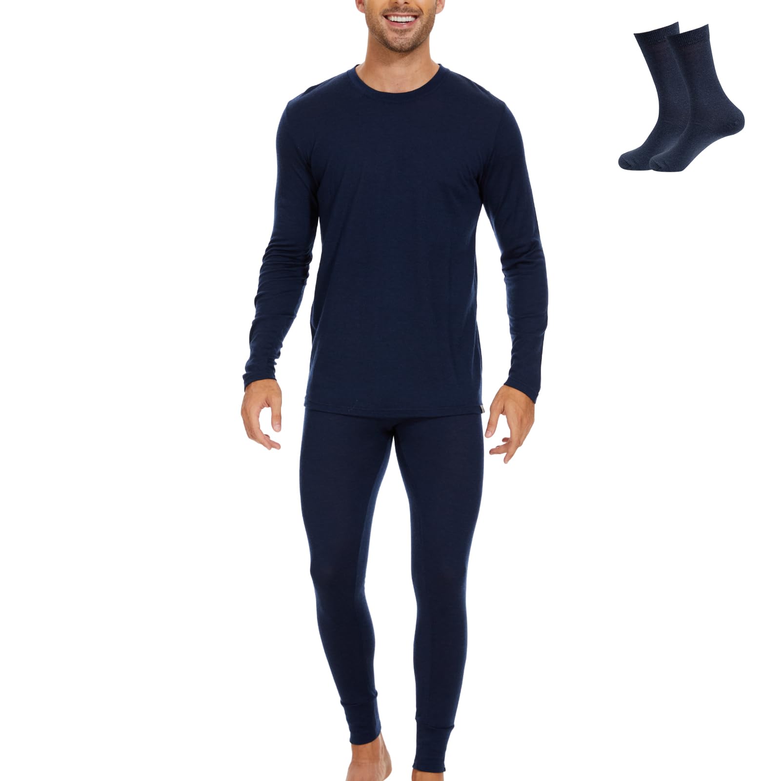 MERINNOVATION Merino Wool Base Layer Set for Men 100% Merino Wool Long Sleeve Thermal Underwear Lite - Midweight Top, Bottom