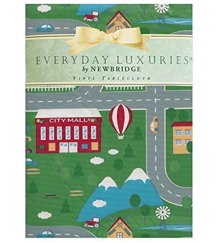 Newbridge Our Neighborhood Fun Flannel Back Vinyl ChildrenÕs Tablecloth - Roads, Buildings, Cars Learning Map Wipe Clean Easy Care Juvenile Tablecloth for Babies, Kids, Toddlers, 52Ó x 70Ó Oblong