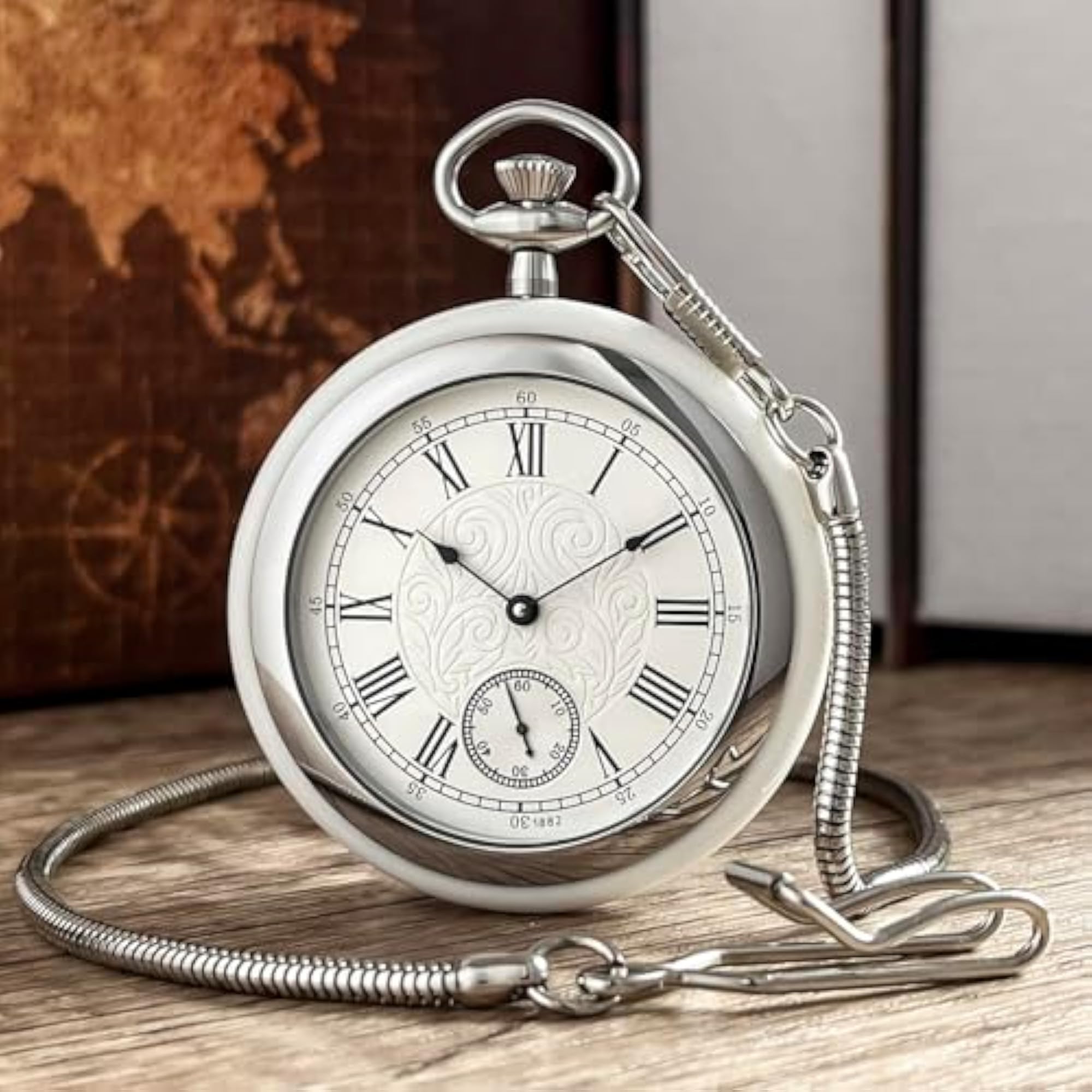 Luxury Stainless Steel Mechanical Pocket Watch for Men, Gift