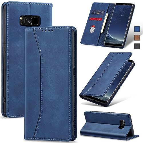 Jasonyu Case for Samsung Galaxy S8 Leather Wallet Flip Cover with Card Holder,Kickstand, Magnetic Closure,TPU Shockproof Phone Case Compatible with Samsung S8 (Blue)