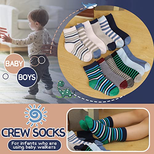 Antsang Calzini Antiscivolo Per Neonati E Bambini, In Cotone, 12 Paia (A Righe Blu (12 Paia), 3-5 Anni) - 5