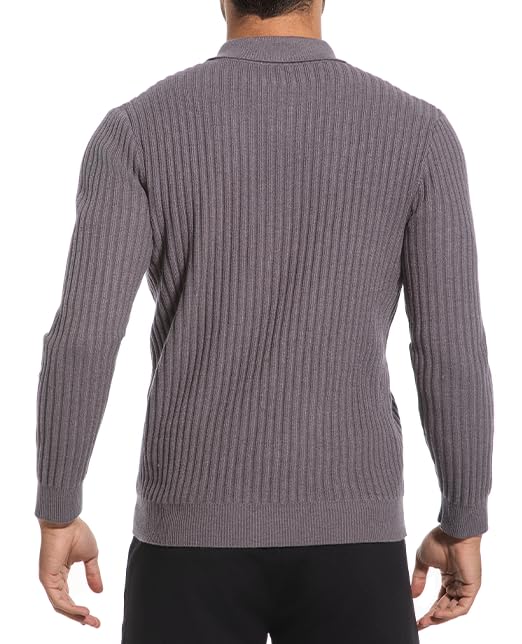 Autumn and Winter Gentlemen's Warm Collar Striped Design Solid Color Winter Quarter-Zip Sweater for Men2