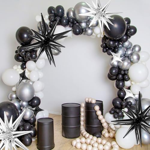 20 Pcs Star Balloons 27”22”Explosion Foil Balloons- Spike Balloon and Four Pointed Star Balloon for Party Supplies Christmas Birthday Wedding Photo Booth (Silver Black) - Image 8