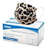 Disposable Face Mask - 50pcs Comfortable Protective Mouth Cover,Printed Cheetah Face Mask Adults, 3-Ply Breathable Safety Mask for Indoor Outdoor Home Office Travel (Leopard)