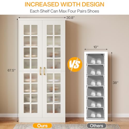 Image of Tribesigns Tall Shoe Cabinet Set of 2, 8-Tier Shoe Storage with Adjustable Shelves, Modern Shoe Organizer Shoe Rack Cabinet for Entryway, Hallway, Closet, Living Room, White