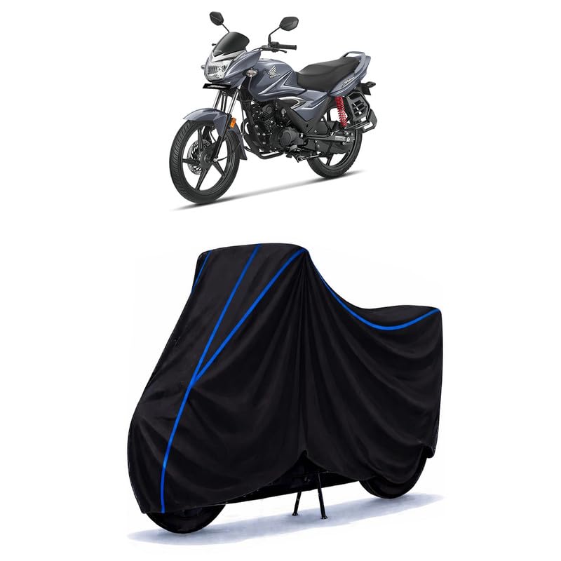 Image of Shine 125 Bike Cover Water Resistant Universal Motorcycle Rain | Heavy Duty UV Protection, Dust, Scratch Indoor Outdoor All Weather with Black Blue Piping Elastic