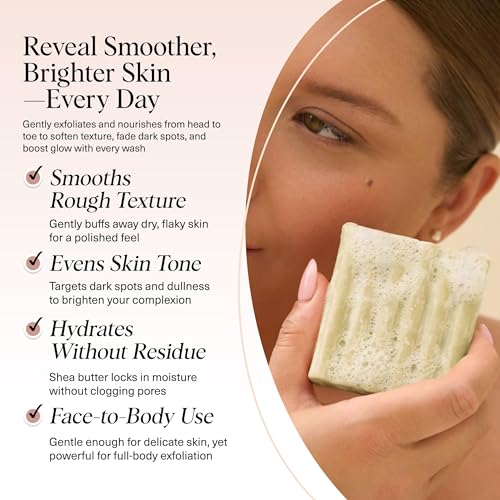 Image of Kitsch Glycolic Acid Face & Body Wash Bar - Resurfacing Bar Soap with Shea Butter for Smoother, Brighter Skin - Gentle Soap & Body Wash Women & Men Love - Cucumber & Eucalyptus Scent Bath Soap - 4 oz