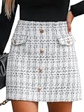 CUPSHE Women Mini Plaid Skirts Tweed High Waist Bodycon Pencil Fall Winter Dressy Shorts,M Grey