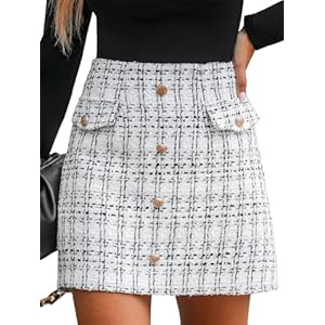 CUPSHE Women Mini Plaid Skirts Tweed High Waist Bodycon Pencil Hem Fall Winter Dressy Outfits Shorts
