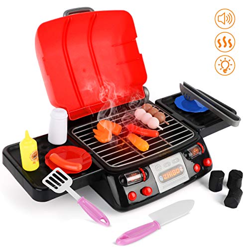 Auggie Kids Play Food Grill with Pretend Smoke Sound Light Kitchen Playset Pretend