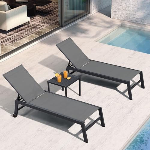 Image of PURPLE LEAF Patio Chaise Lounge Set 4 Pieces Aluminum Outdoor Lounge Chairs with Wheels, Textilene Sunbathing Recliner, Grey