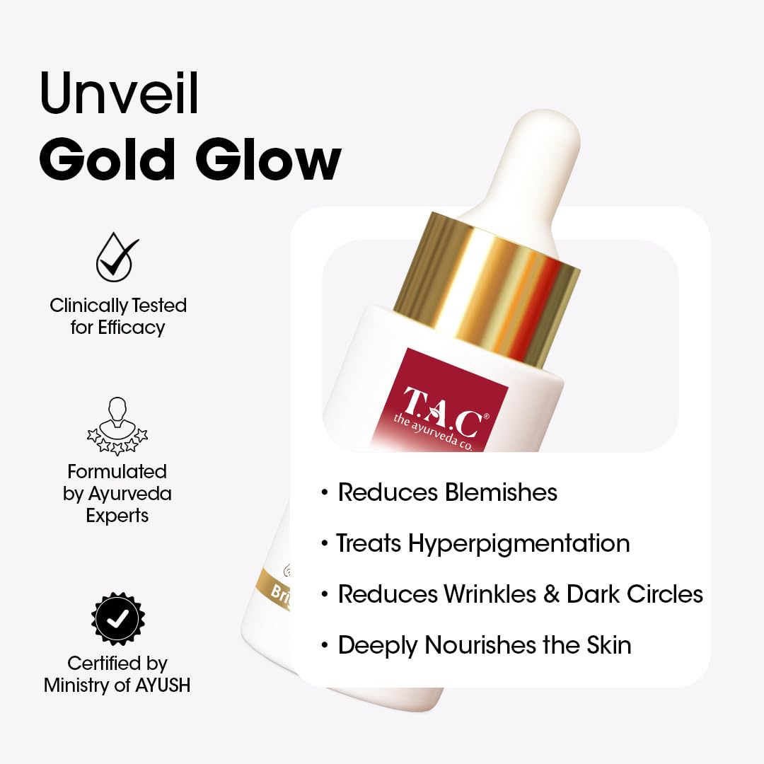 Tac - Ayurveda Company Tac Kumkumadi Gold Glow Face Oil | 100% pure Ayurvedic mixture | Brightens the skin, reduces pigmentation, wrinkles and fine lines. Venomous | Sluggish and for all skin. 20 ml