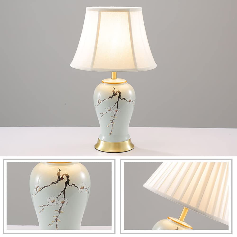 Lampada da Tavolo Creativa in Ceramica con Paralume in Tessuto, Lampada da Tavolo in Ceramica Dipinta a Mano per Camera da Letto, Soggiorno, Ufficio, libreria universit,