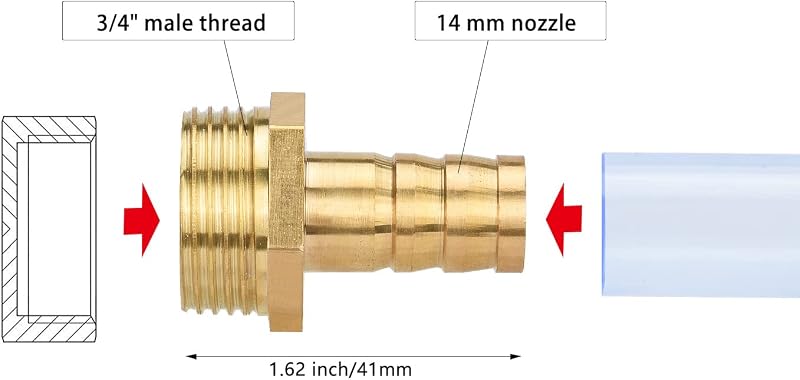 Drado Sárgaréz Tömlőcsatlakozó Adapter 3/4" Külső Menet x 1/2" Tömlővég (14mm) - Tartós Vízálló Kötőelem Kerti Locsoláshoz - 2db Szett