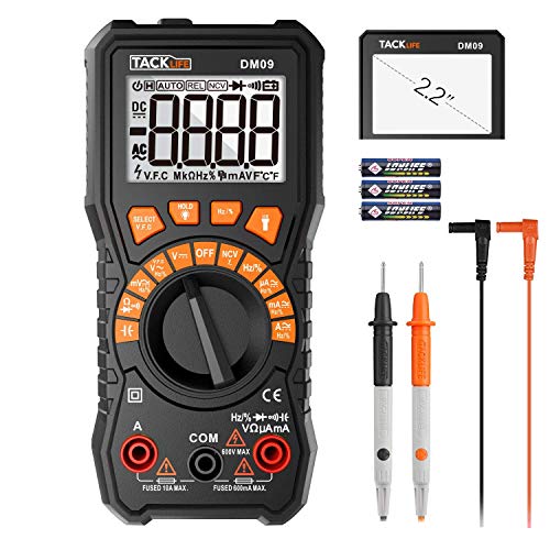Multimeter, 6000 Counts Tacklife DM09 TRMS Digital Multimeter NCV Detection Amp Ohm Volt Multi Meter, Live Line, Frequency, Resistance, Capacitance, Duty Cycle Tester 2.2inch Large LCD