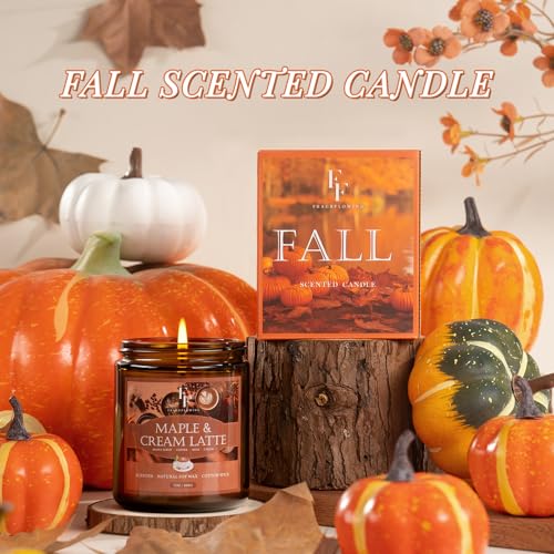 Image of Fall Candle, Maple & Cream Latte Scented Candles for Home, Natural Soy Autumn Candle Aromatherapy Candle, 7 oz Jar Candles Fall Gifts for Women Men