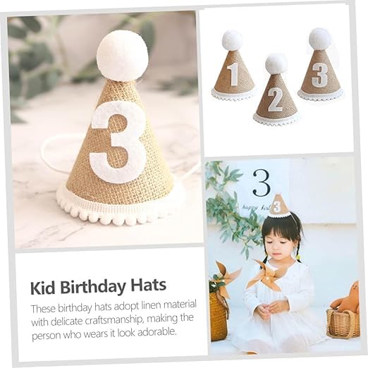Image of BabyMoon 3 Year Birthday Cone Cap | Cake Smash | Baby Photography Cap | Brown