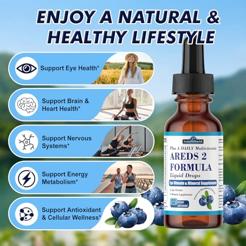 AREDS 2 + Formula Liquid Drops for Macular Health, 22-in-1 Eye Vitamin & Mineral Supplement w. Lutein and Zeaxanthin, Copper, Zinc, Vitamin C, E | Support Vision, Immune & Vitality | Vegan, Non-GMO