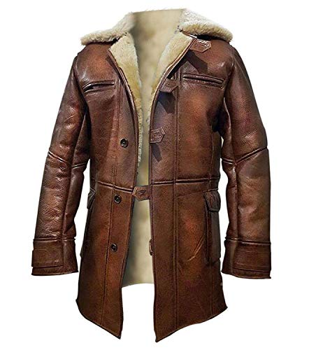 LP-FACON Mens Bane Coat Jacket Costume Winter Fur Shearling Sheepskin Leather Swedish Bomber Brown Trench Overcoat LP-FACON Mens Bane Coat Jacket Costume Winter Fur Shearling Sheepskin Leather Swedish Bomber Brown Trench Overcoat