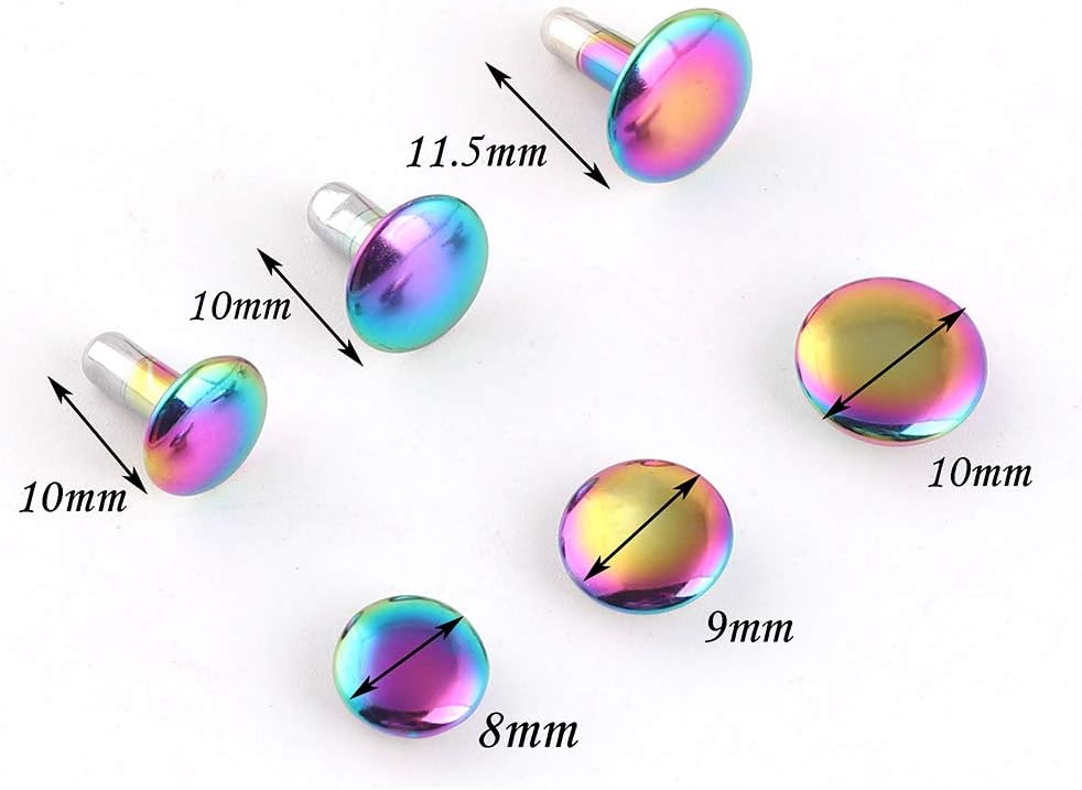 8-10mm Rainbow Double Cap Rivets,Metal Button Round Rose Gold Rapid Rivet,Rivet Studs for Purse Bags Handbags Shoes Belts Leather Craft DIY (Cap 9mm100pcs)